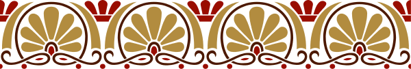 The image shows a decorative border with an intricate pattern featuring red flowers on either side of what appears to be a gold-colored emblem in between them.