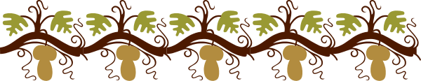The image shows a decorative border with an intricate pattern of leaves and branches on top against a dark background; below it is another row featuring what appears to be small trees in various shades of green interspersed by yellow flowers, all set within a repeating design that suggests growth or nature.