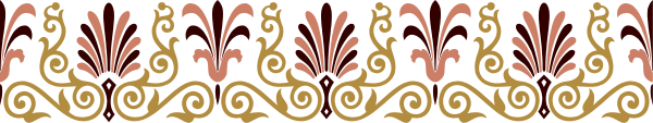 The image shows a decorative border with intricate patterns resembling floral designs on either side of what appears to be an emblem in the center featuring two swords crossed over each other above a shield, all set against a plain background.
