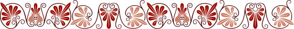 The image shows a red patterned border with various shapes on it against a grey background.