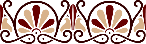 The image shows a decorative border with intricate patterns featuring red flowers on either side of what appears to be an emblem in between them; there is no text present within this clip-art piece.