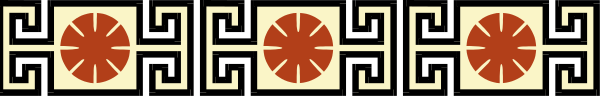 The image shows a decorative border with an intricate pattern featuring red circles on either side of two white stripes that have black designs resembling stylized leaves at each end.