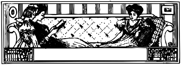 The black and white illustration shows a man sitting at a table with his back to us while reading something on it; next to him is another person who appears to be looking downward towards their hands clasped together, possibly in thoughtful contemplation of an object or task they are holding between them.