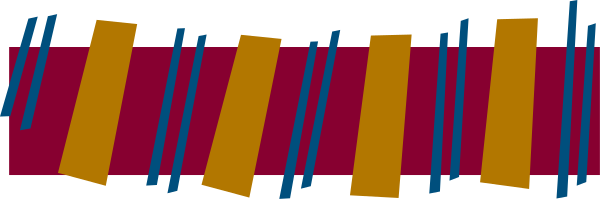 The image shows a colorful ribbon with blue stripes on top of it against an orange background.