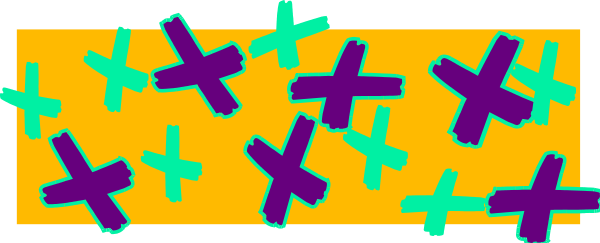 The image shows a yellow bar with purple crosses on it against an orange background.