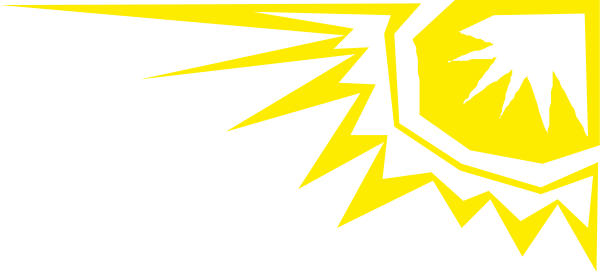 The image shows a black silhouette of an explosion with yellow sparks against a gray background on the left side.