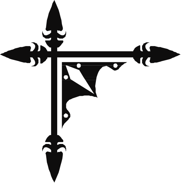 The black and white silhouette of a compass rose with four cardinal directions marked: North (N), South (S), East (E) & West (W).