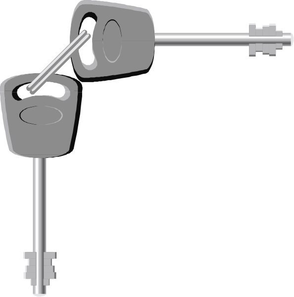The image shows a set of two keys hanging on key rings from an overhead lock fixture against a black background with no additional context provided about their location within a room or any other objects present in that space.