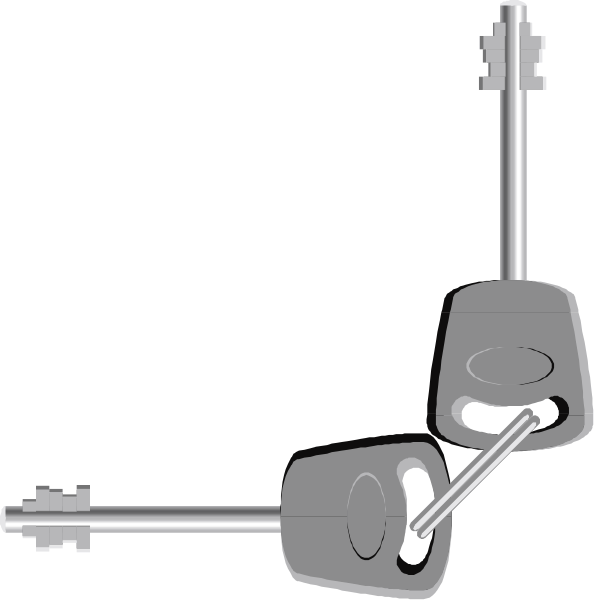 The image shows a set of four keys hanging from hooks on an otherwise blank wall with no visible background details to provide context about location or time period.