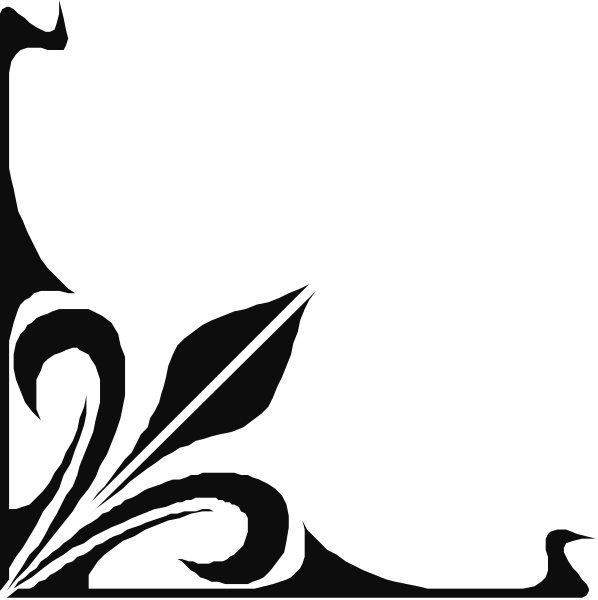 The image shows a black background with decorative borders featuring intricate patterns resembling leaves on either side of an empty space in between them.