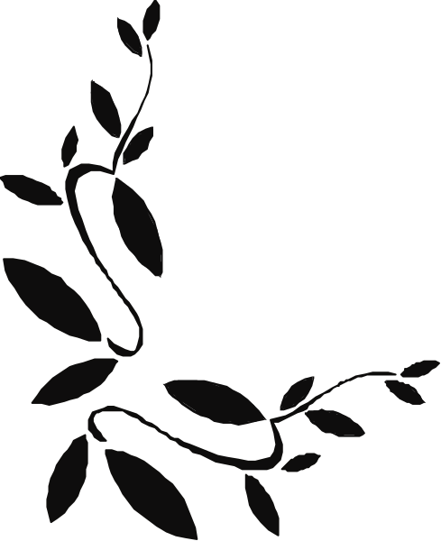 The black and white image shows a decorative border with leaves on either side of an empty space at its center.