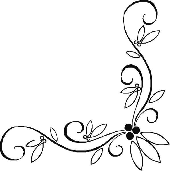 The black background features a decorative border with swirls on either side of an empty space that is adorned by floral designs at each corner; there's no text present in this image.