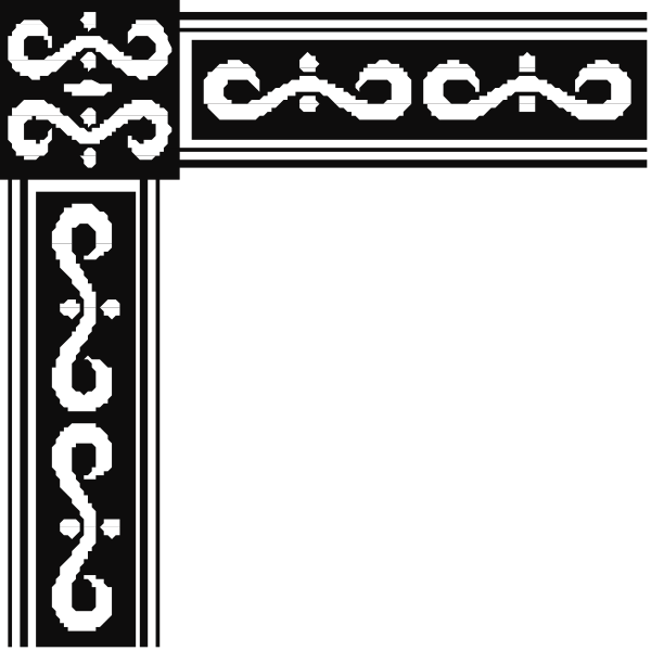 The black and white graphic features a decorative border with intricate patterns on either side of an empty space that could be used for text or other content in between them.