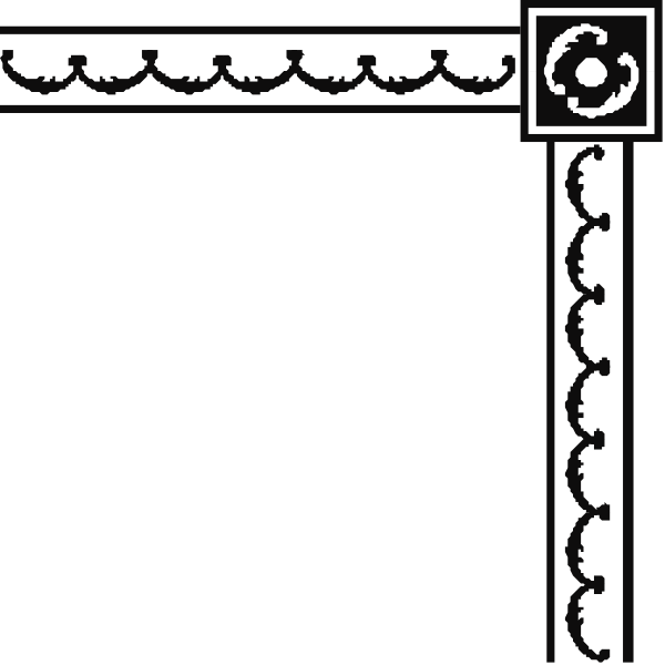 The black and white pixelated graphic shows a simple border with decorative elements on either side of an empty space that could be used for text or other content in between them.