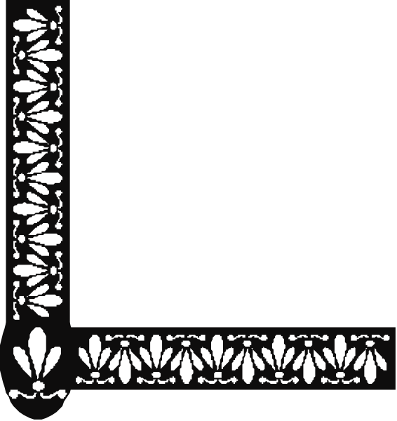The black and white photo shows a decorative border with intricate patterns on either side of an empty space that could be used for text or other content in between them.
