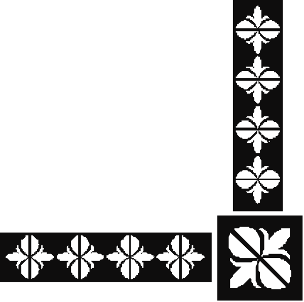 The black and white image shows a collection of decorative patterns including snowflakes, crosses, leaves, flowers, stars, hearts, and other intricate designs that could be used for various purposes such as wallpaper, textile prints, stickers, or tattoos.