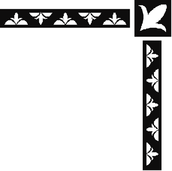 The image shows a black background with white decorative elements that include leaves at each corner of what appears to be an empty frame or border.