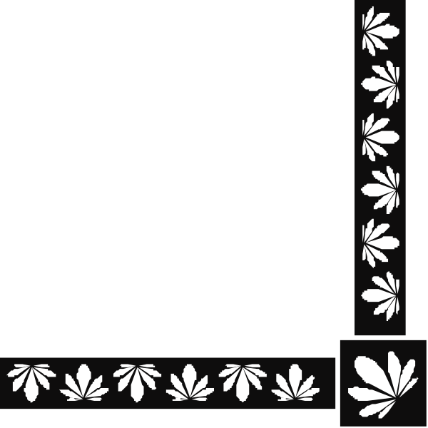 The image shows a black background with white borders containing floral patterns on either side of an empty space that is framed by two lines at top and bottom; there's no text present in this clip-art illustration.