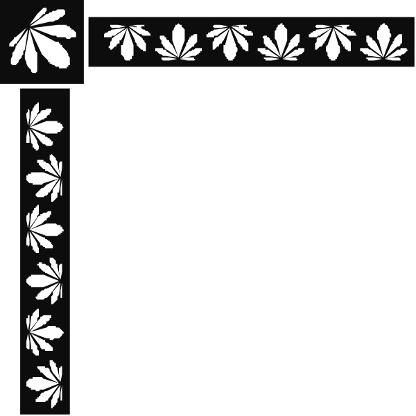 The black background features a white border with floral designs at each corner of an empty rectangle that is centrally placed in this image.