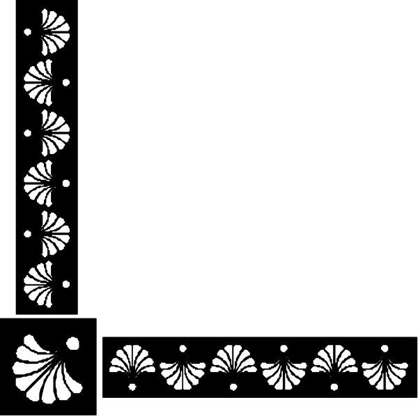 The black and white clip-art shows a decorative border with floral patterns on either side of an empty space that could be used for text in between them.