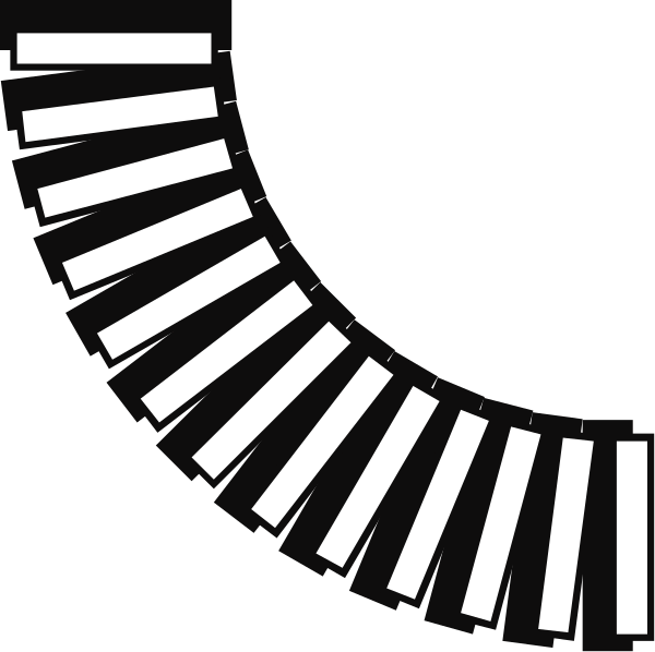 The black and white silhouette of a circular object with radial lines resembling an abstract representation of a clock face in front of it.