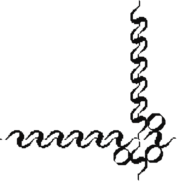 The black and white illustration shows a simple line drawing of two intertwined spirals with curved lines connecting them at various points along their length; there is no text present in this image.