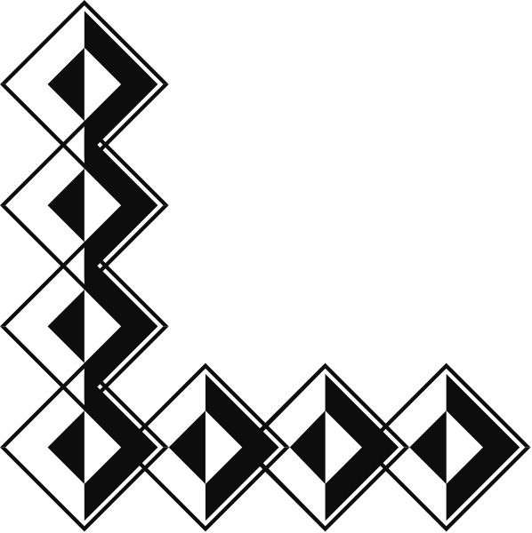 The image shows a black background with white geometric shapes that resemble musical notes arranged vertically downwards from left to right in two columns of varying lengths.