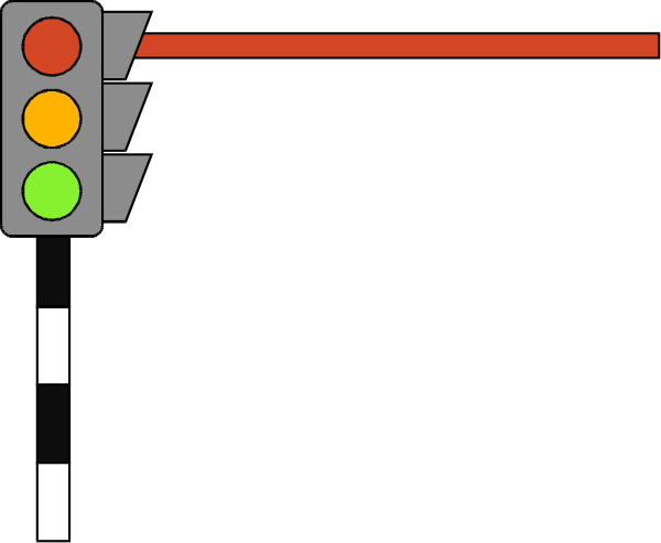 The image shows a traffic light with three lights: red on top left, yellow center right, green bottom left.