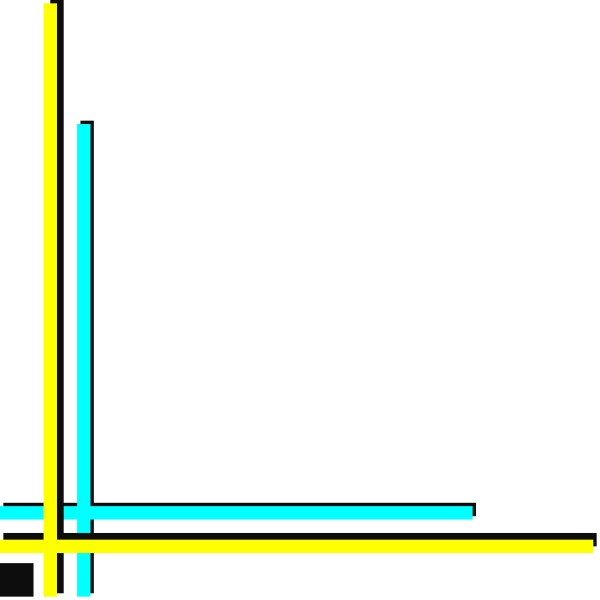 The image shows a simple black and white line drawing of two rectangles with lines connecting them at their corners to form an X shape on what appears to be a dark background.