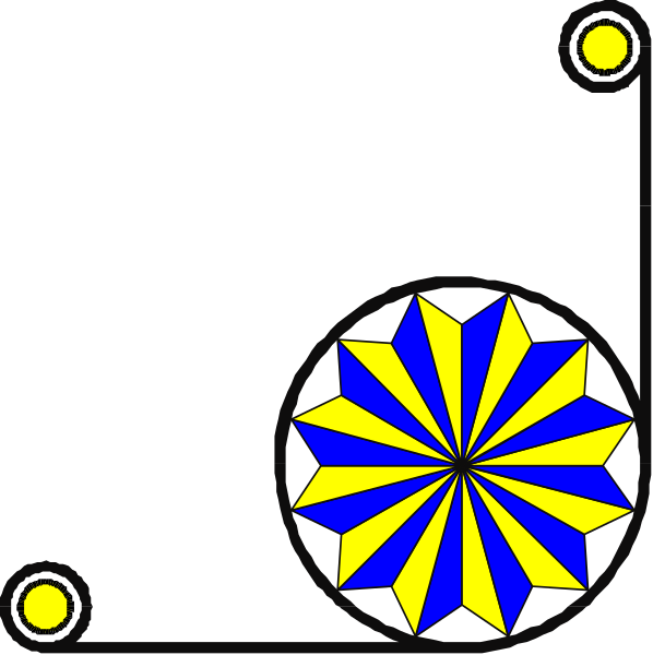 The image shows a black background with two blue circles containing yellow stars on either side of it; there is no text present in this clip-art illustration.