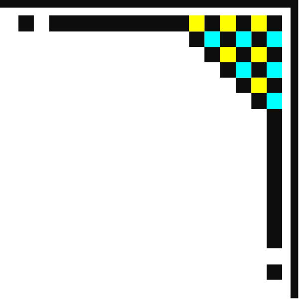 The image shows a simple black square with two yellow rectangles on either side of it against a dark background.