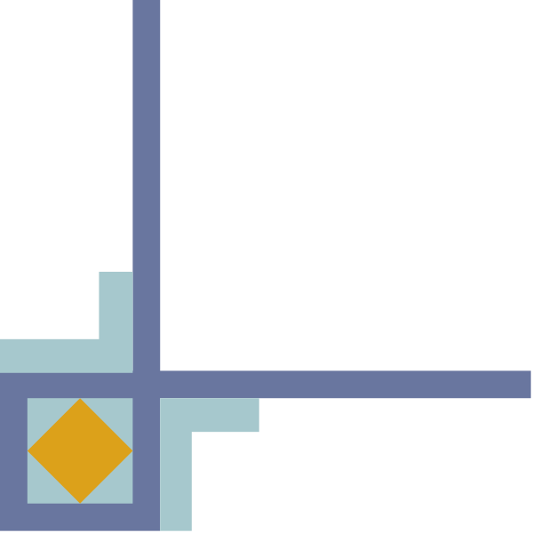 The image shows a simple pixelated representation of an abstract design with geometric shapes resembling squares and rectangles arranged in various orientations against a dark background.