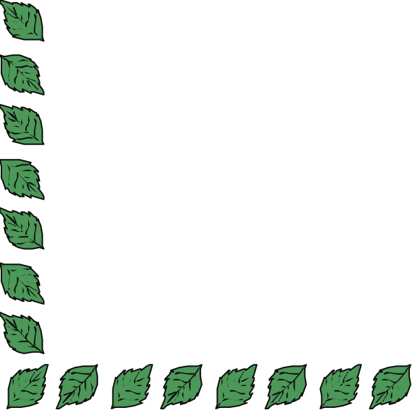 The image shows a black square with green leaves arranged around its edges to form an irregular border that resembles foliage on both sides of what appears to be a blank space in between.