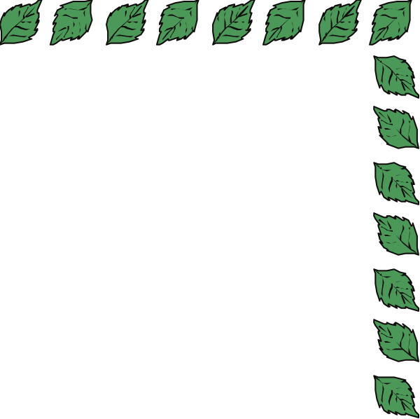 The image shows a black background with green leaf shapes forming an abstract pattern along its edges that resembles leaves on branches.