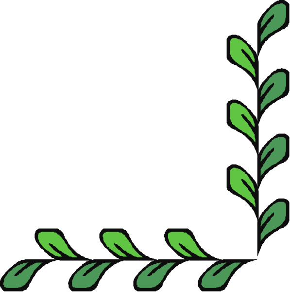 The image shows a simple line drawing of two green leaves with stems on either side against a black background.