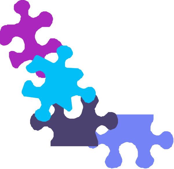 The image shows a black background with several colorful puzzle pieces scattered across it; there is no text present within this small clip-art picture.