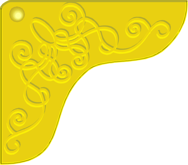 The image shows a yellow logo with an intricate design resembling Celtic knotwork on it against a black background.