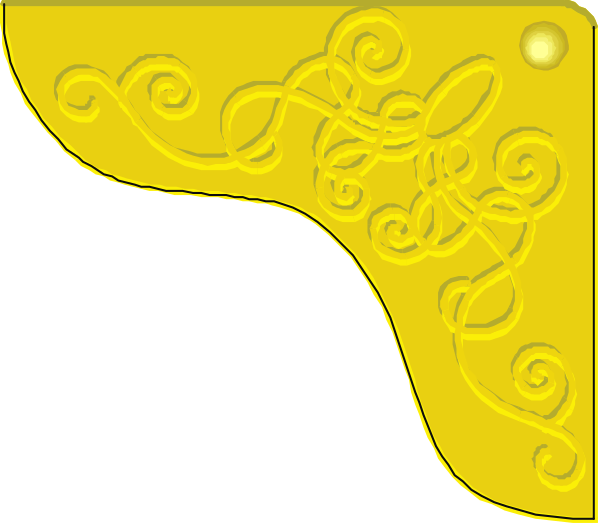 The image shows a stylized yellow object with intricate designs resembling an emblematic symbol of some sort against a dark background.