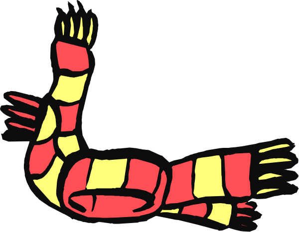 The image shows a cartoon of an animal with red stripes on its body flying through midair against a black background.