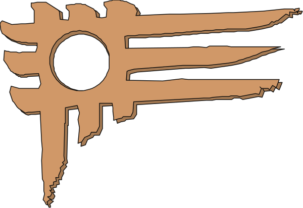 The image shows a logo with an emblem that resembles a stylized letter 'S' inside of which there is what appears to be a sun-like design at its center. To the left, on top and bottom edges respectively, two wings or feathers extend outward from either side of this central symbol. The background color behind these elements seems darker than that within the emblem itself.