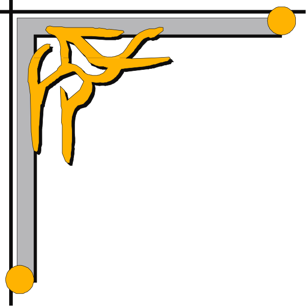 The image shows a simple black and white line drawing of an abstract shape with two yellow lines that resemble tree branches extending from it on either side.
