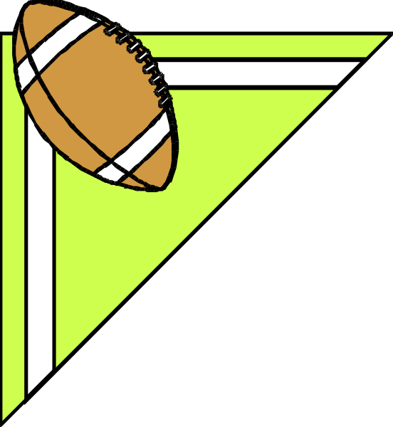 The image shows a stylized graphic with two elements: an American football on top left corner of the frame pointing towards the right side; below it is a green flag that has white stripes at its sides, and there's also some text in black font within this area which appears to be partially obscured.