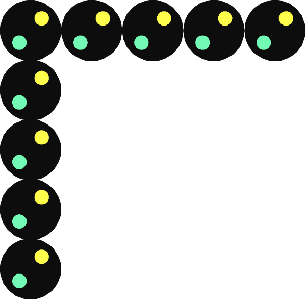 The image shows a black background with yellow dots arranged to form an abstract pattern that resembles a grid of circles connected by lines; there is no text present in this clip-art illustration.