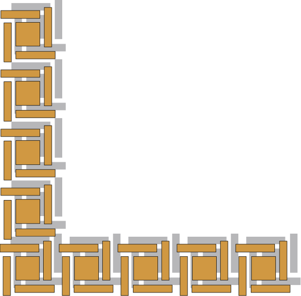 The image shows a black square with an orange border containing intricate patterns that resemble interlocking gears within it.