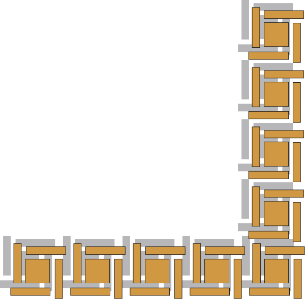 The image shows a black background with an orange maze pattern on it that is enclosed within white lines forming squares around each other to create a three-dimensional effect of depth in space.