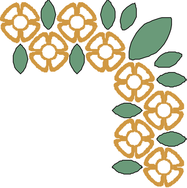 The image shows a decorative border with floral patterns featuring orange flowers on either side of what appears to be an abstract design in between that could represent leaves or foliage.