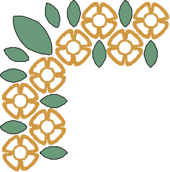 The images show a decorative border with floral patterns on either side of an empty centerpiece that resembles a stylized letter 'M'.