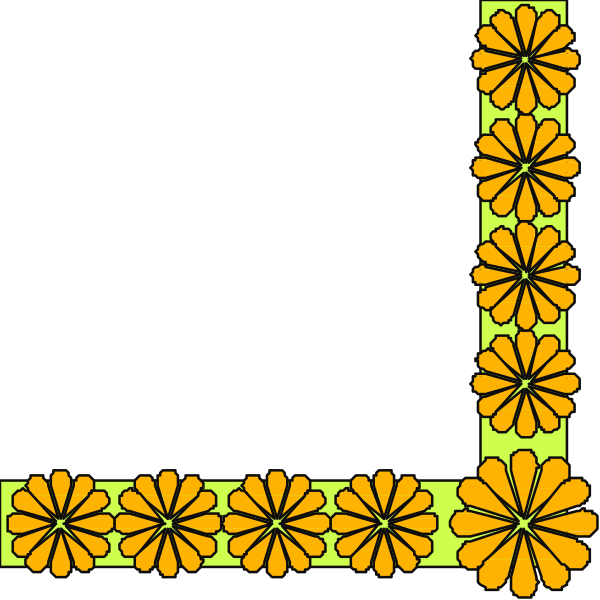 The image shows a black background with an orange flower pattern at both ends of what appears to be a pathway made up of rectangles connected by lines; there is no text present in this clip-art illustration.