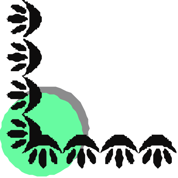 The image shows a black background with two stylized green sea creatures resembling octopuses on either side of an abstract design that could be interpreted as waves in between them.