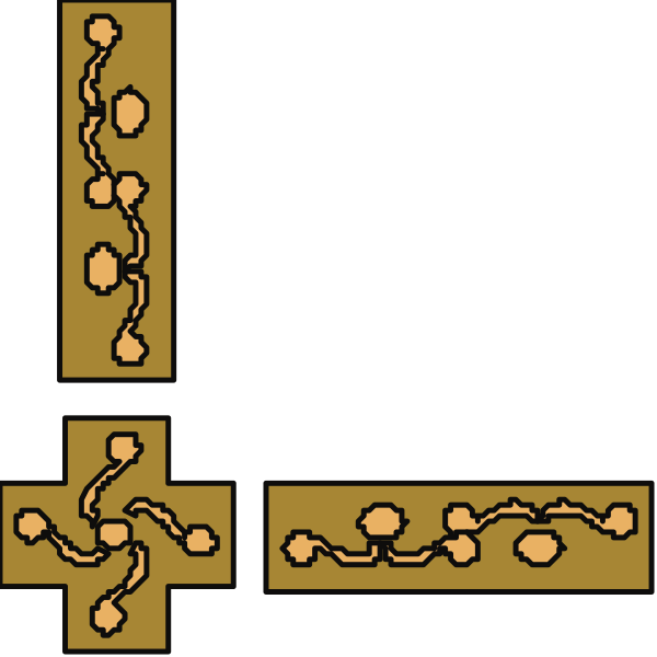 The image shows a simple cross with two lines intersecting at right angles on top of what appears to be an abstract design resembling snowflakes or crystalline structures below it.